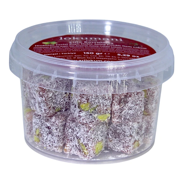 Hindistan Cevizi Kaplı Çifte Kavrulmuş Duble Antep Fıstıklı Narlı Lokum 150 Gr