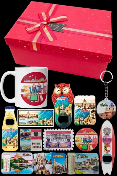 Avusturya Hediye Kutusu 10 Parça Kupa Magnet Anahtarlık Kutu - Resim 6