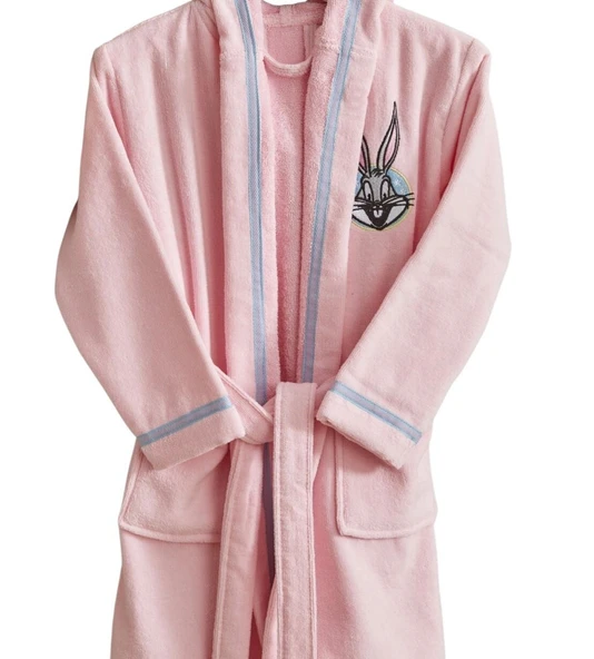 Karaca Home %100 Pamuk Pembe Looney Tunes Bugs Bunny Kapüşonlu Çocuk Bornoz