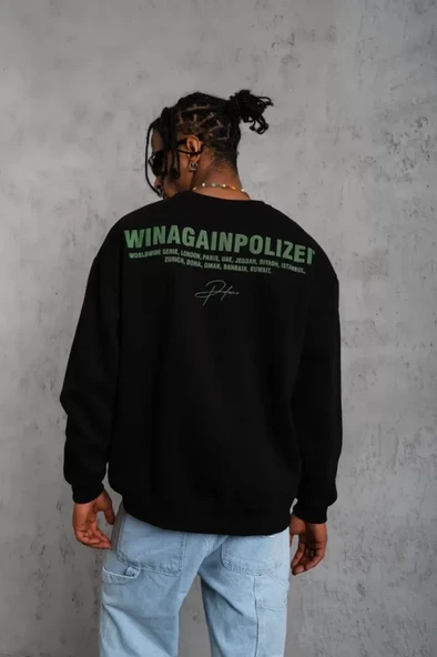Erkek Baskılı Sweat - Siyah - 1
