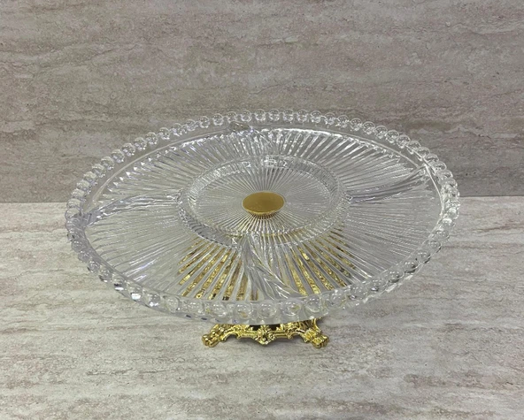 Ayaklı Dekoratif Cam Çerezlik Meyvelik Sunumluk 5 Bölmeli - 4