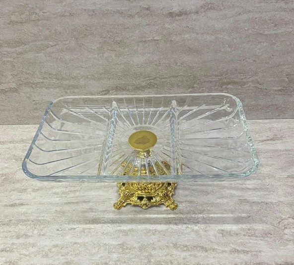 Ayaklı Dekoratif Cam Çerezlik Meyvelik Sunumluk 3 Bölmeli - 4