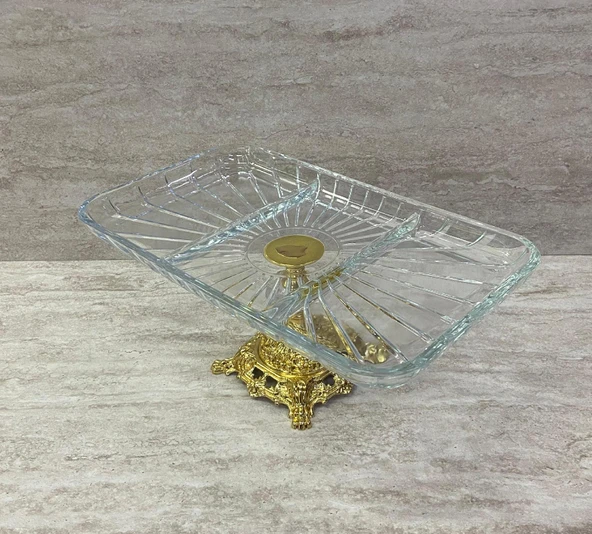 Ayaklı Dekoratif Cam Çerezlik Meyvelik Sunumluk 3 Bölmeli - 3