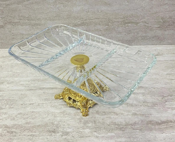 Ayaklı Dekoratif Cam Çerezlik Meyvelik Sunumluk 3 Bölmeli - 2