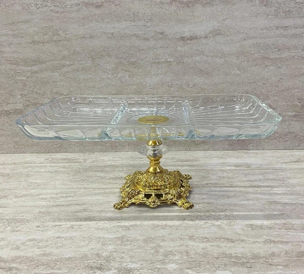 Ayaklı Dekoratif Cam Çerezlik Meyvelik Sunumluk 3 Bölmeli - 5