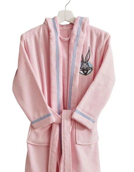 Karaca Home %100 Pamuk Pembe Looney Tunes Bugs Bunny Kapüşonlu Çocuk Bornoz - 4