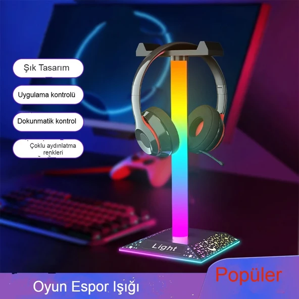 RGB Gaming Kulaklık Standı LED Aydınlatma USB Type-C Giriş 10 Renk Efekt Şık Çok Fonksiyonlu Tasarım - 5