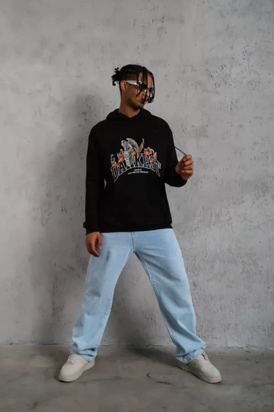 Erkek DANKES Baskılı Kapüşonlu Sweat - Siyah - 1