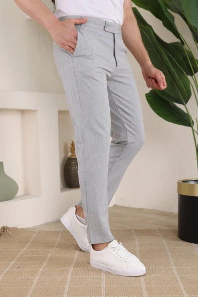 Erkek Slim Fit Likralı Bilek Boy Kumaş Pantolon - 2