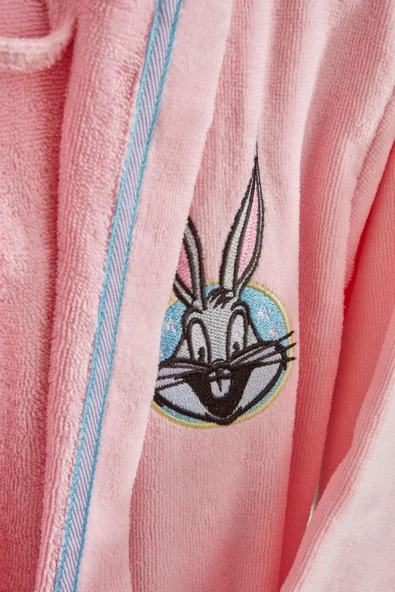 Karaca Home %100 Pamuk Pembe Looney Tunes Bugs Bunny Kapüşonlu Çocuk Bornoz - 2