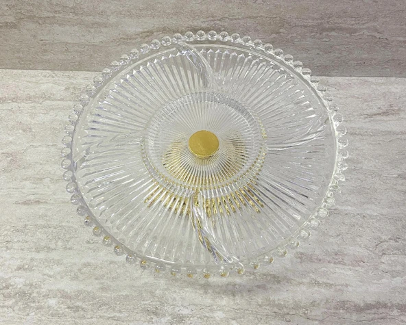 Ayaklı Dekoratif Cam Çerezlik Meyvelik Sunumluk 5 Bölmeli - 7