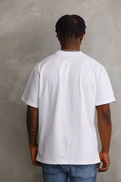 Unisex Baskılı Oversize T-Shirt - Beyaz - 2