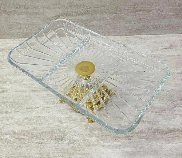 Ayaklı Dekoratif Cam Çerezlik Meyvelik Sunumluk 3 Bölmeli - 6