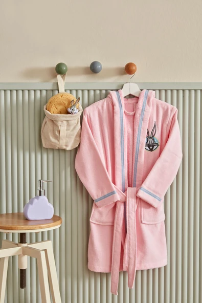 Karaca Home %100 Pamuk Pembe Looney Tunes Bugs Bunny Kapüşonlu Çocuk Bornoz - 3