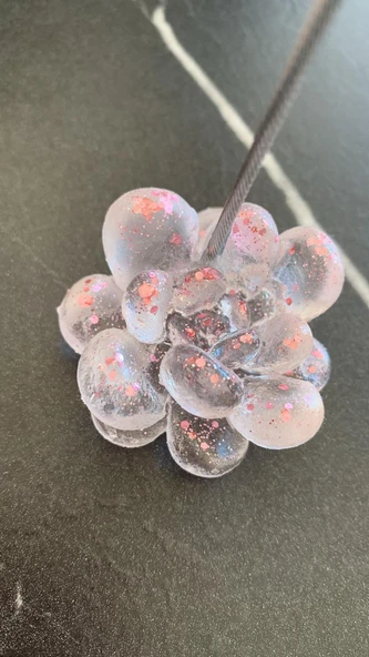 Şeffaf Epoksi Pembe Renkli Glitterli Sukulent Şekil Kağıt Tutacağı Notluk Epoksi El Yapımı Hediyelik - 4