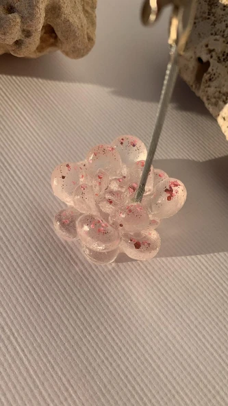 Şeffaf Epoksi Pembe Renkli Glitterli Sukulent Şekil Kağıt Tutacağı Notluk Epoksi El Yapımı Hediyelik - 3