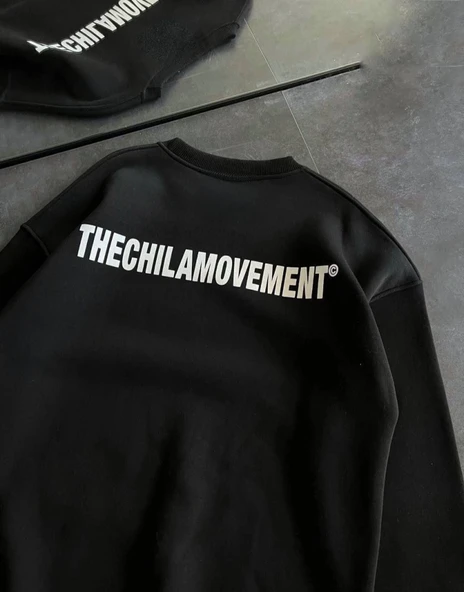 Kışlık Bisiklet Yaka Oversize Baskılı SweatShirt - Siyah - 3
