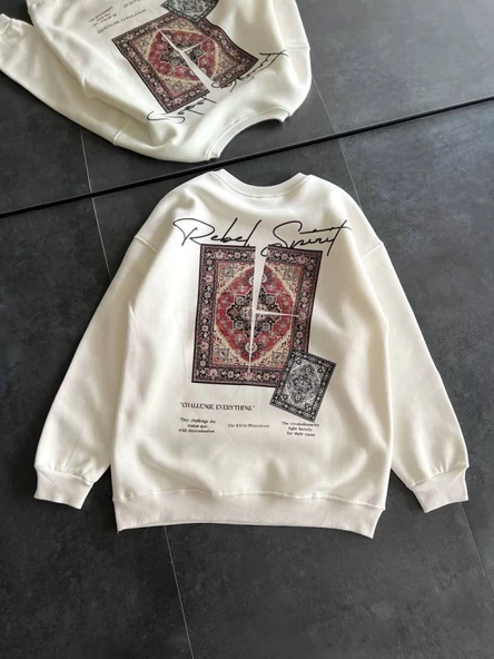 Bisiklet Yaka Baskılı SweatShirt - Beyaz - 2