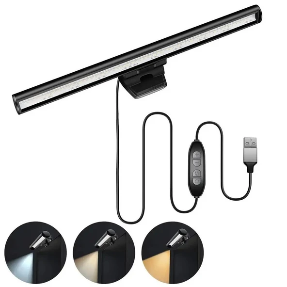 Laptop PC Monitör Işığı Göz Koruyucu USB li Kısılabilir LED Yansımasız 3 Renk Modlu Işık Çubuğu - 2