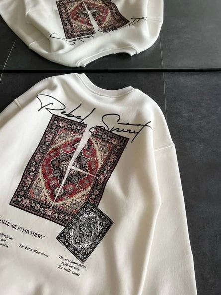 Bisiklet Yaka Baskılı SweatShirt - Beyaz - 3