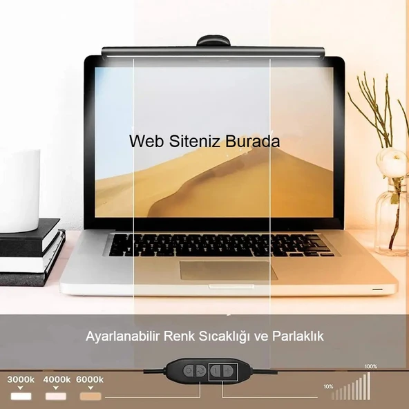 Laptop PC Monitör Işığı Göz Koruyucu USB li Kısılabilir LED Yansımasız 3 Renk Modlu Işık Çubuğu - 8