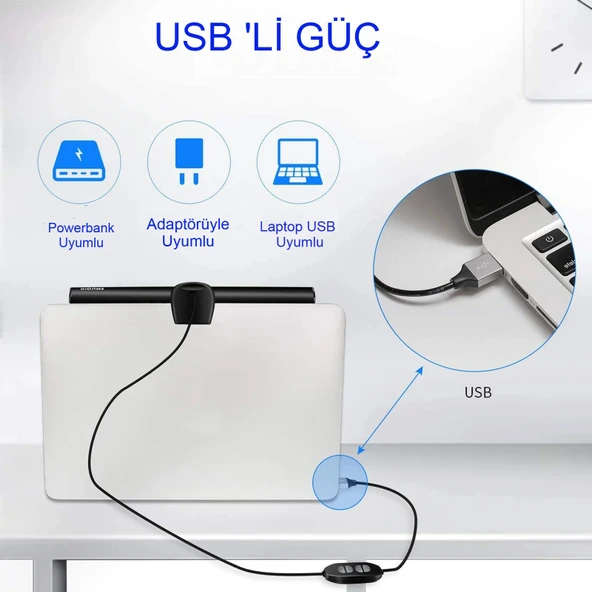 Laptop PC Monitör Işığı Göz Koruyucu USB li Kısılabilir LED Yansımasız 3 Renk Modlu Işık Çubuğu - 7