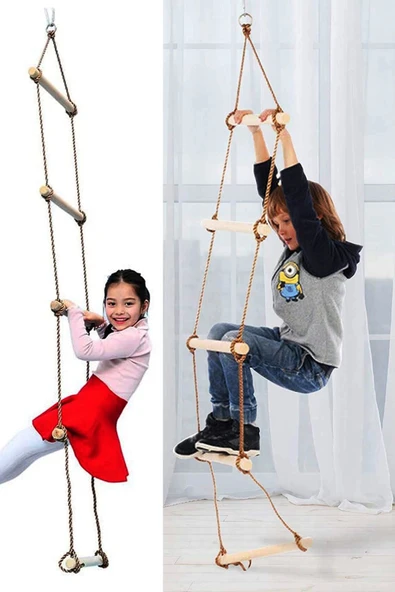Çocuk Ahşap ip 6 Merdiven Montessori Eğitici Trapez Salıncak Tırmanma Kulesi Jimlastik Salıncağı - 2