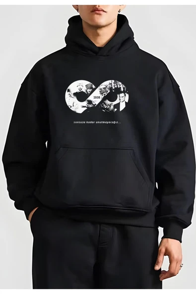 10 Kasıma Özel Üç İplik Kapşonlu Baskılı SweatShirt - Siyah - 1