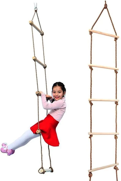 Çocuk Ahşap ip 6 Merdiven Montessori Eğitici Trapez Salıncak Tırmanma Kulesi Jimlastik Salıncağı ürün görseli