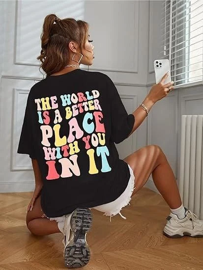 Bisiklet Yaka Baskılı T-shirt - Siyah - 3