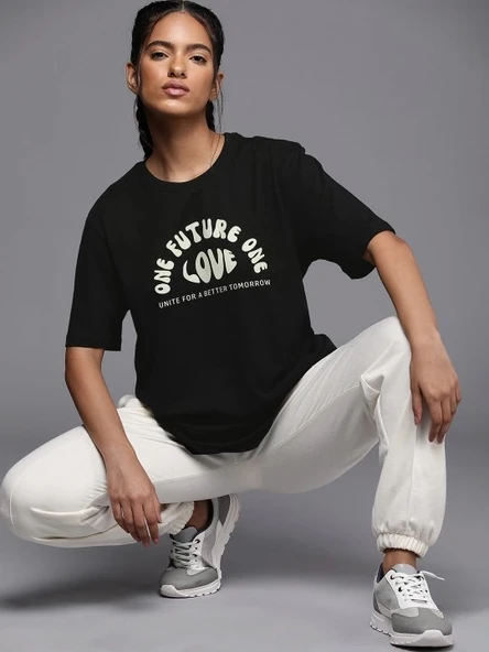 Baskılı Oversize T-shirt - Siyah - 3