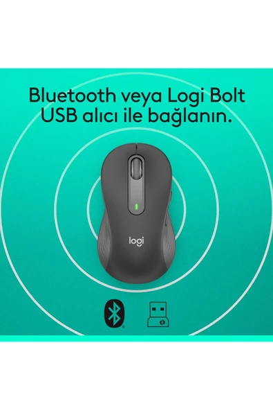 Logitech Signature M650 Büyük Boy Sol El Için Sessiz Kablosuz Mouse - Siyah - 6
