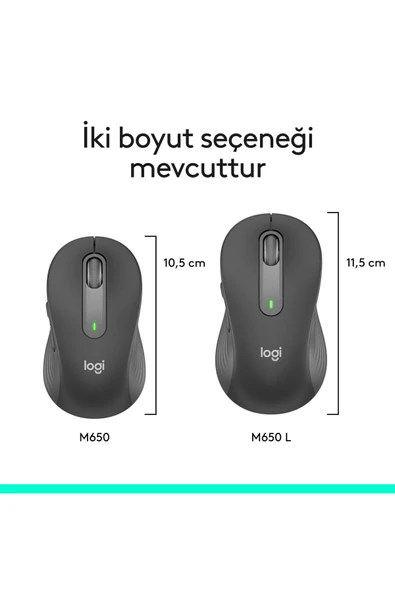 Logitech Signature M650 Büyük Boy Sol El Için Sessiz Kablosuz Mouse - Siyah - 9