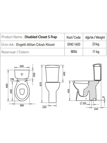 Turavit Bedensel Engelli Klozet+Rezervuar ( Turavit ) - 2