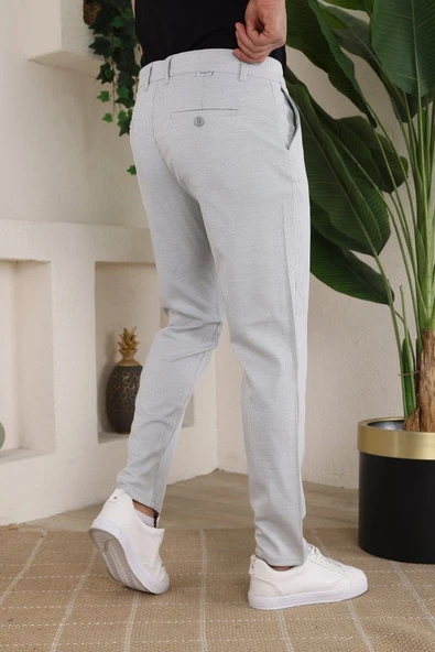 Erkek Casual Slim Fit Cord Desenli Kumaş Pantolon - 3