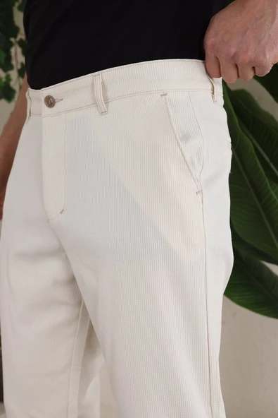 Erkek Casual Slim Fit Cord Desenli Kumaş Pantolon - 4