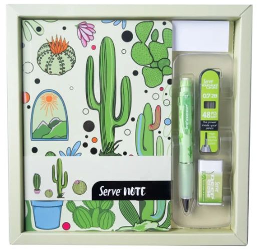 Serve Deep Defter Seti Desenli Kutulu Yeşil