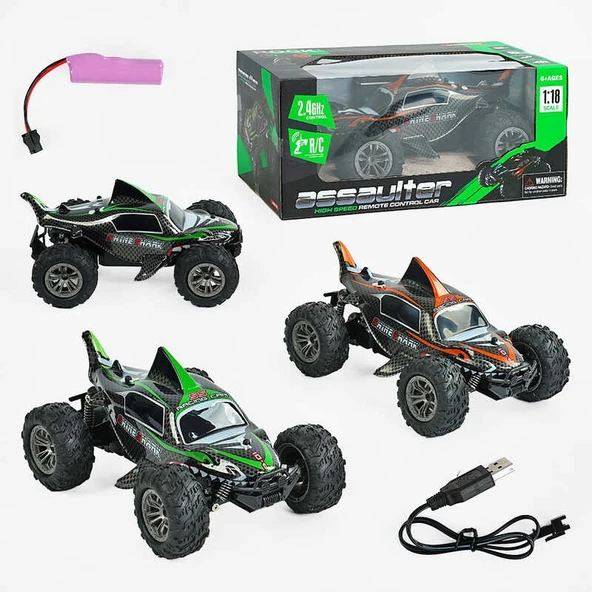 Assaulter 1:18 Yüksek Hızlı Işıklı Köpek Balığı Tasarımlı Uzaktan Kumandalı RC Araba - 3
