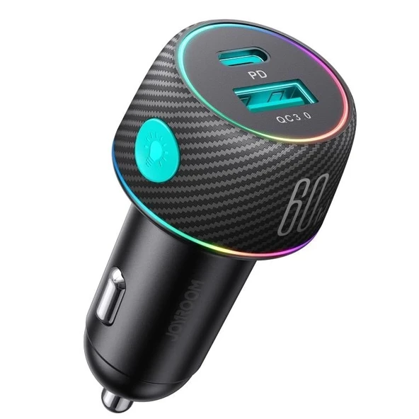 JOYROOM 60W USB/USB-C / Type-C  Araç Şarj Cihazı Siyah Çakmaklık - 2