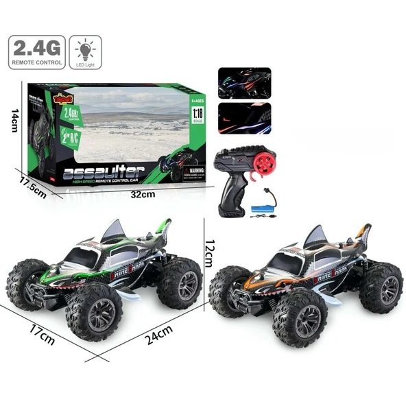 Assaulter 1:18 Yüksek Hızlı Işıklı Köpek Balığı Tasarımlı Uzaktan Kumandalı RC Araba - 2