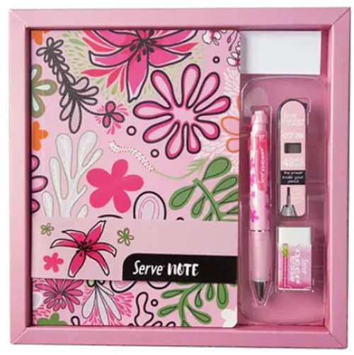 Serve Deep Defter Seti Desenli Kutulu Pembe