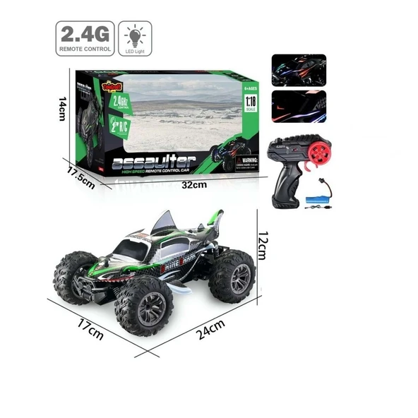 Assaulter 1:18 Yüksek Hızlı Işıklı Köpek Balığı Tasarımlı Uzaktan Kumandalı RC Araba - 7