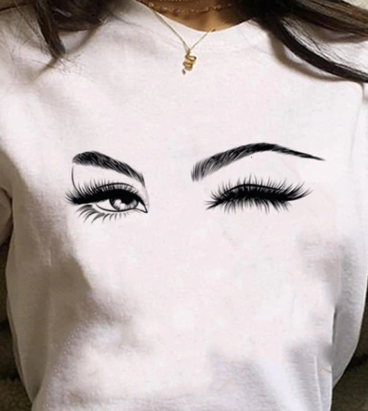 Kadın Kısa Kollu Bisiklet Yaka Göz Baskılı Süprem T-shirt - 4