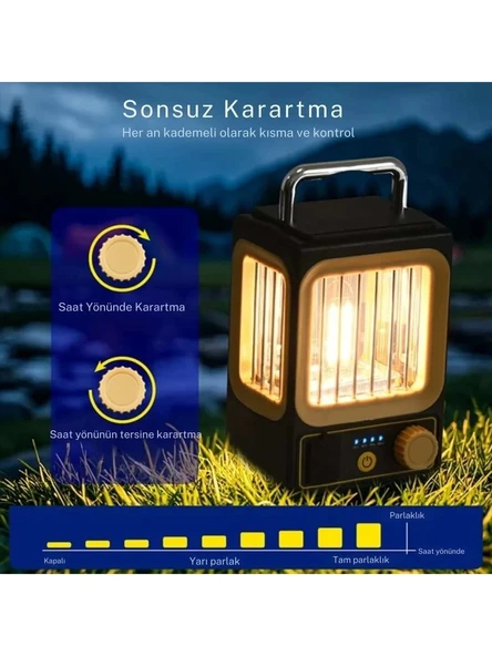 Ampul Solar Şarj Edilebilir 12 Led 1 Rustikli Led Kamp Lambası - Resim 3