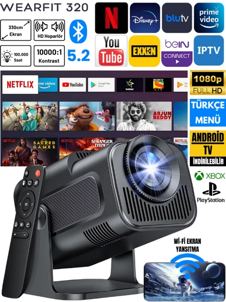 WEARFIT HY320 Taşınabilir Android TV Projeksiyon Cihazı 1080p 5G Wi-Fi Bluetooth 5.2 Ev Sineması