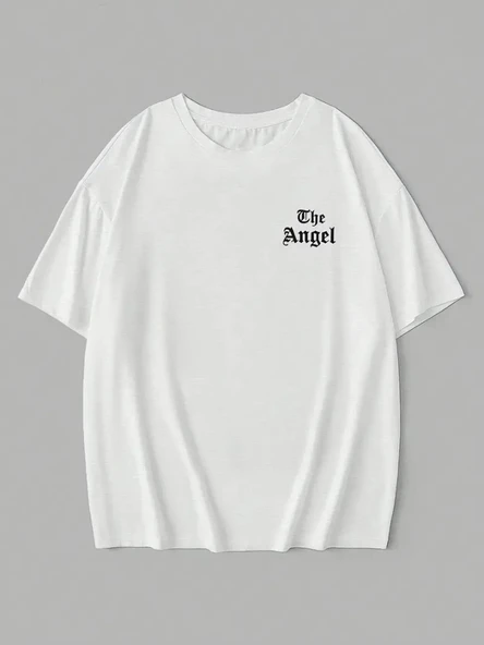 Baskılı Oversize Bisiklet Yaka T-shirt - Beyaz - 2