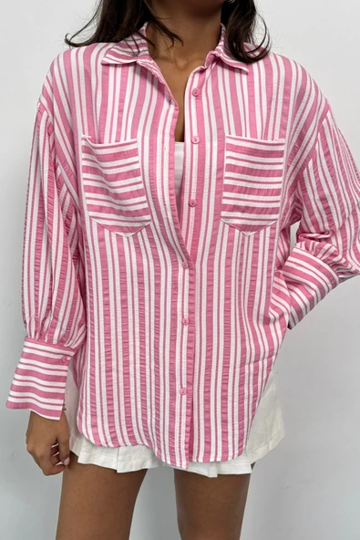 ÇİZGİLİ GÖMLEK - Pembe - 4