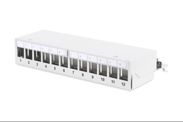 Digitus 12 port Modüler Masaüstü Tip Patch Panel, Zırhlı (Shielded), LSA, RAL 7035, açık gri renk