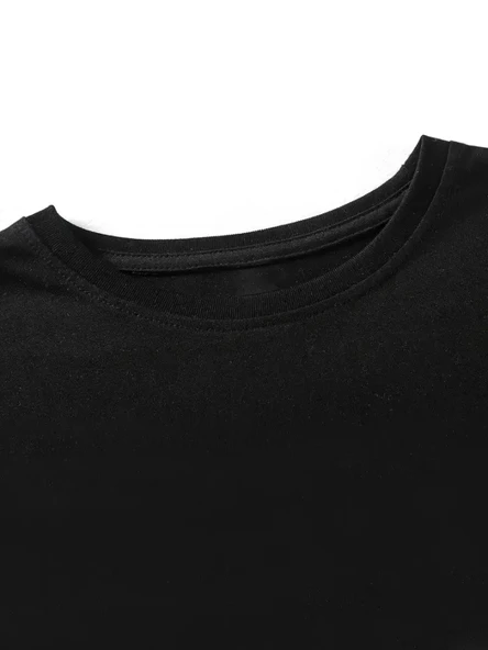Baskılı Oversize Bisiklet Yaka T-shirt - Siyah - 4