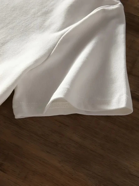 Baskılı Oversize Bisiklet Yaka T-shirt - Beyaz - 3